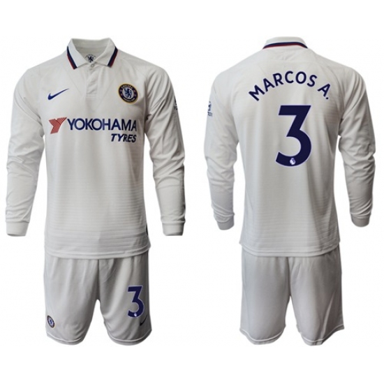 Chelsea #3 Marcos A. Away Long Sleeves Soccer Club Jersey
