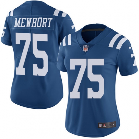 Women's Nike Indianapolis Colts #75 Jack Mewhort Limited Royal Blue Rush Vapor Untouchable NFL Jersey - Ujersey