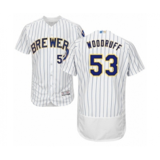 Men's Milwaukee Brewers #53 Brandon Woodruff White Home Flex Base Authentic Collection Baseball Jersey - Ujersey
