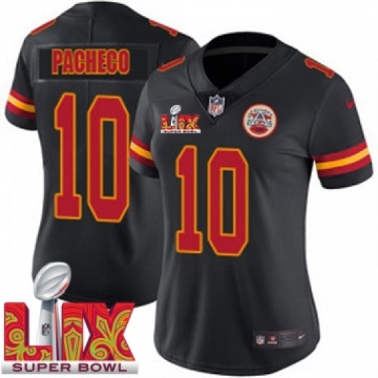 Women Kansas City Chiefs Isiah Pacheco #10 Black 2024 2025 Super Bowl LIX F U S E Stitched Jersey - Ujersey