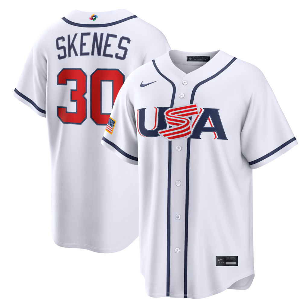 Men's USA Baseball Paul Skenes Nike White 2026 World Baseball Classic Home Stadium Jersey