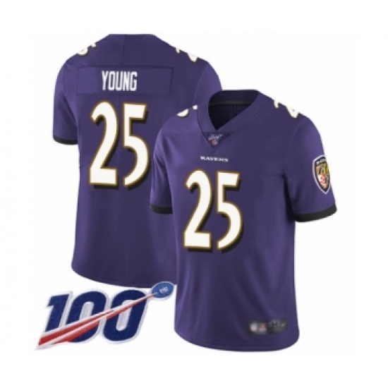 Men's Baltimore Ravens #25 Tavon Young Purple Team Color Vapor Untouchable Limited Player 100th Season Football Jersey - Ujersey