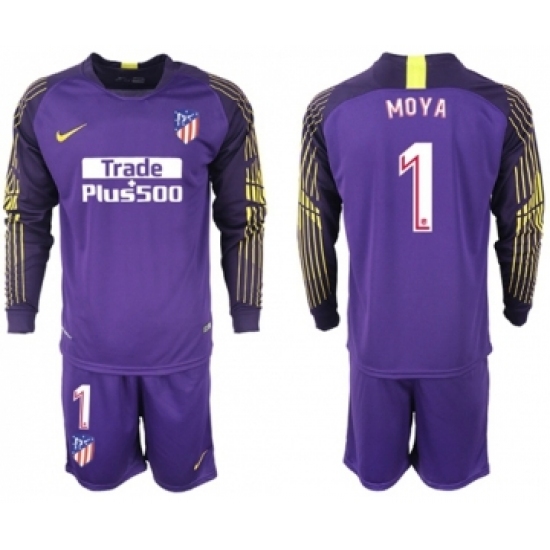 Atletico Madrid #1 Moya Purple Goalkeeper Long Sleeves Soccer Club Jersey