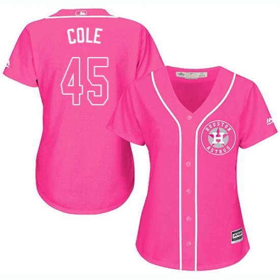Women's Majestic Houston Astros #45 Gerrit Cole Replica Pink Fashion Cool Base MLB Jersey - Ujersey