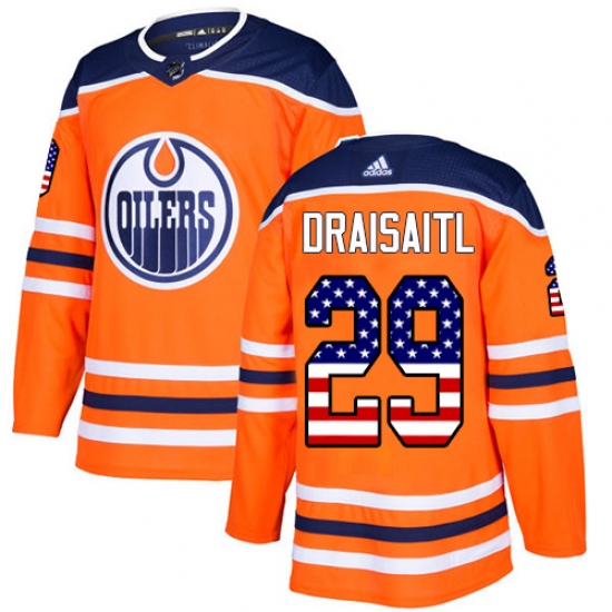 Youth Adidas Edmonton Oilers #29 Leon Draisaitl Authentic Orange USA Flag Fashion NHL Jersey - Ujersey