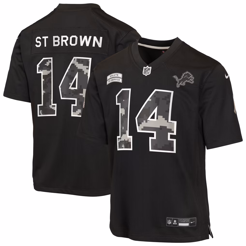 Youth Detroit Lions Amon-Ra St. Brown Nike Black 2026 Salute to Service Game Jersey - U-jersey