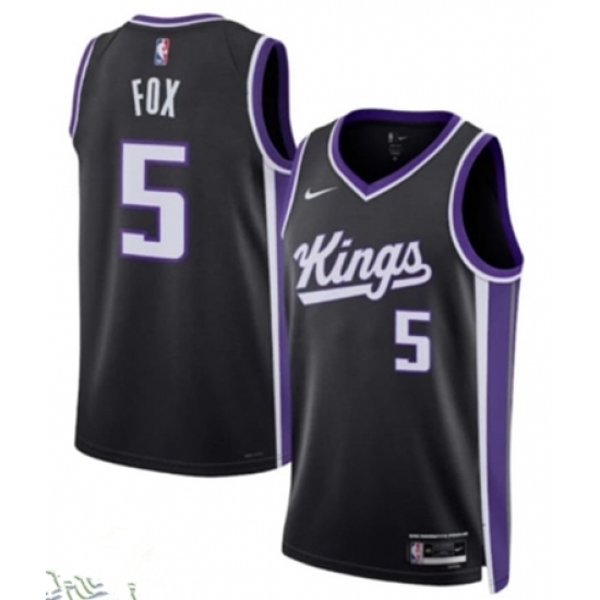 Men's Sacramento Kings #5 De'Aaron Fox Black Icon Edition Swingman Stitched Basketball Jersey - Ujersey