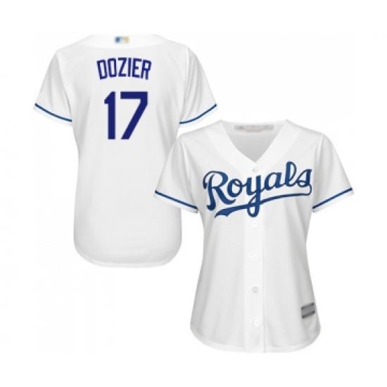 Women's Kansas City Royals #17 Hunter Dozier Replica White Home Cool Base Baseball Jersey - Ujersey