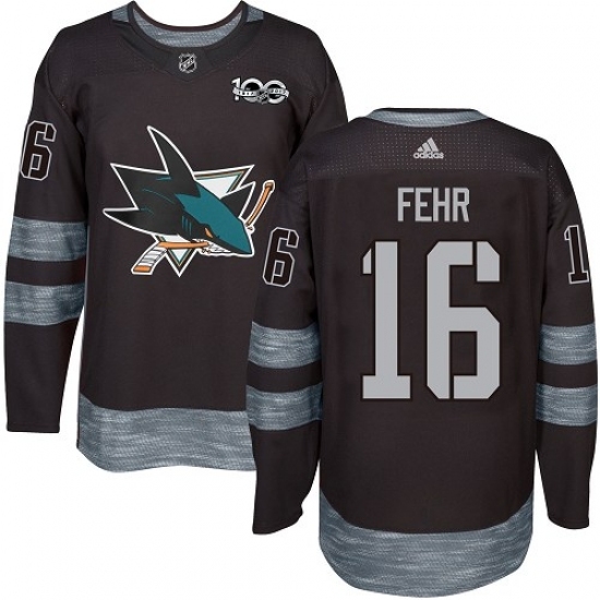Men's Adidas San Jose Sharks #16 Eric Fehr Authentic Black 1917-2017 100th Anniversary NHL Jersey - Ujersey