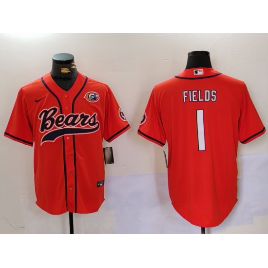 Men's Chicago Bears #1 Justin Fields Orange Throwback With Cool Base Stitched Baseball Jersey - Ujersey