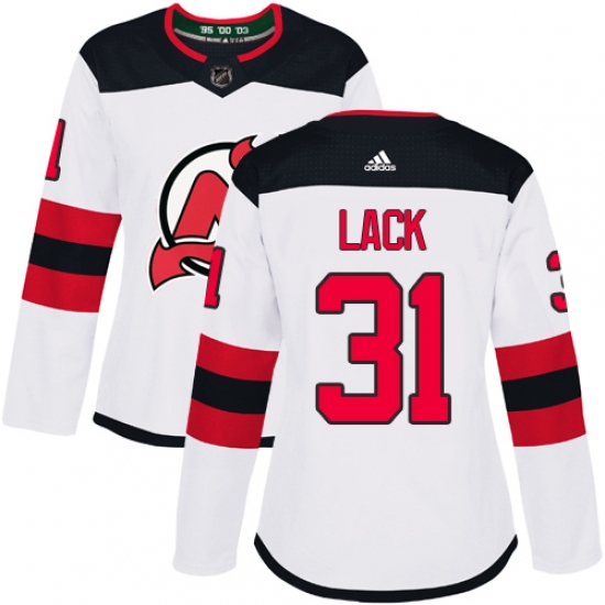 Women's Adidas New Jersey Devils #31 Eddie Lack Authentic White Away NHL Jersey - Ujersey