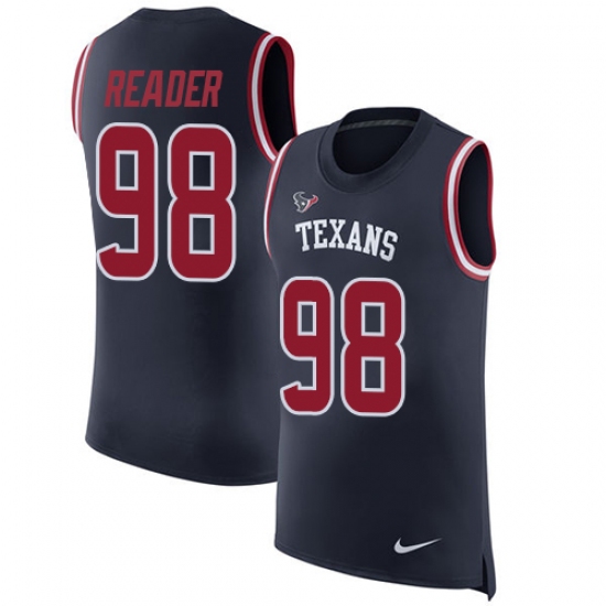 Men's Nike Houston Texans #98 D.J. Reader Navy Blue Rush Player Name & Number Tank Top NFL Jersey - Ujersey
