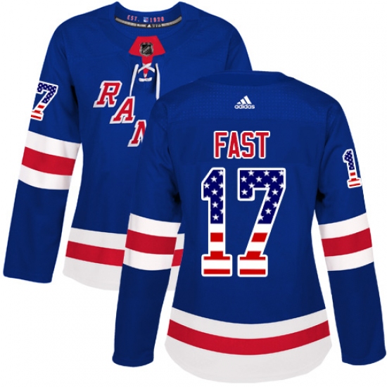 Women's Adidas New York Rangers #17 Jesper Fast Authentic Royal Blue USA Flag Fashion NHL Jersey - Ujersey