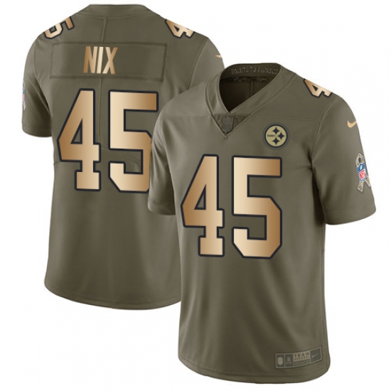 Youth Nike Pittsburgh Steelers #45 Roosevelt Nix Limited Olive/Gold 2017 Salute to Service NFL Jersey - Ujersey