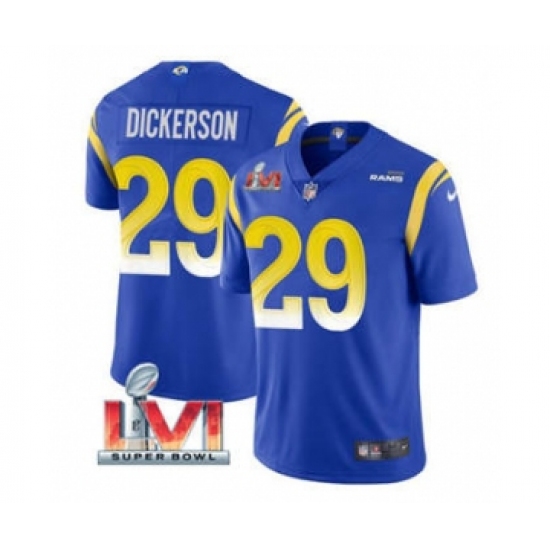 Men's Los Angeles Rams #29 Eric Dickerson Royal 2022 Super Bowl LVI Vapor Limited Stitched Jersey - Ujersey