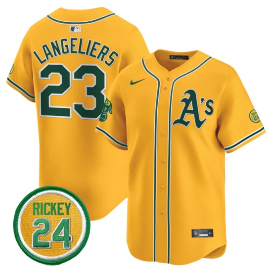 Men's Oakland Athletics #23 Shea Langeliers Yellow 2024 Limited With Rickey Henderson Stitched Jersey