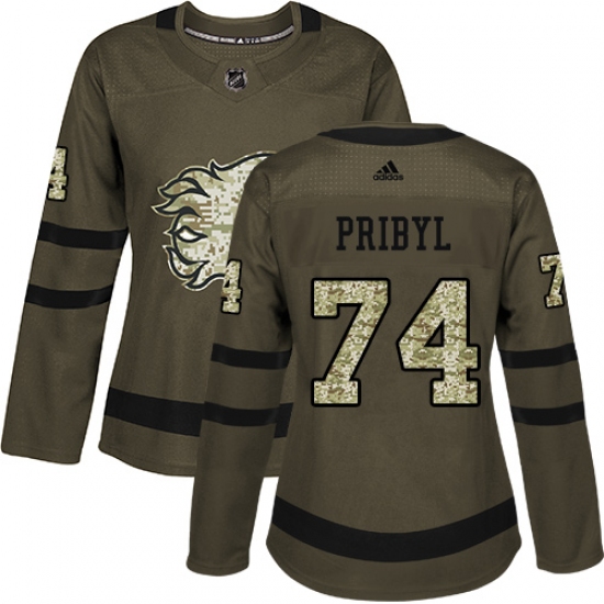 Women's Reebok Calgary Flames #74 Daniel Pribyl Authentic Green Salute to Service NHL Jersey - Ujersey