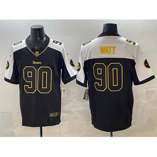 Men's Pittsburgh Steelers #90 T.J. Watt Black White F.U.S.E. Vapor Untouchable Limited Football Stitched Jersey - Ujersey