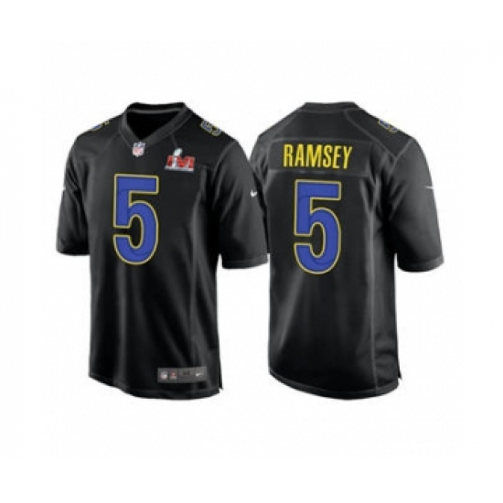 Men's Los Angeles Rams #5 Jalen Ramsey Black 2022 Super Bowl LVI Game Stitched Jersey - Ujersey