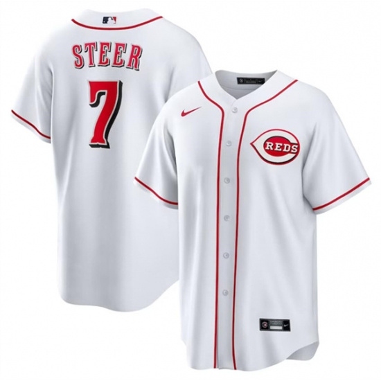 Men's Cincinnati Reds #7 Spencer Steer White Cool Base Stitched Baseball Jersey - Ujersey