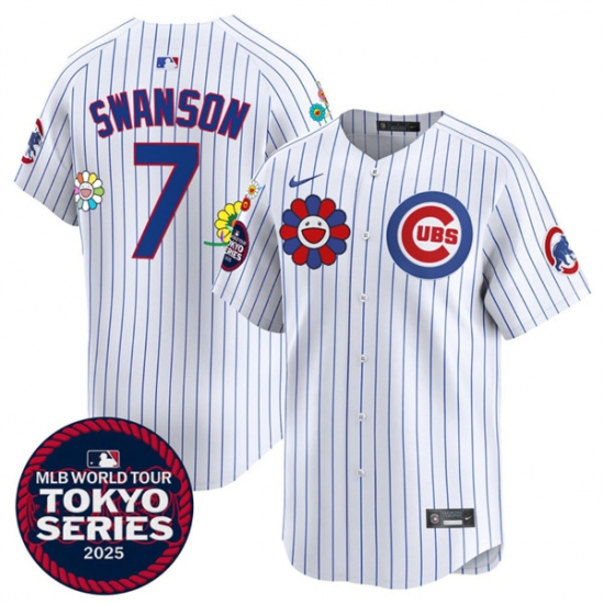 Men's Chicago Cubs #7 Dansby Swanson White 2025 Tokyo Series Limited Stitched Baseball Jersey - Ujersey