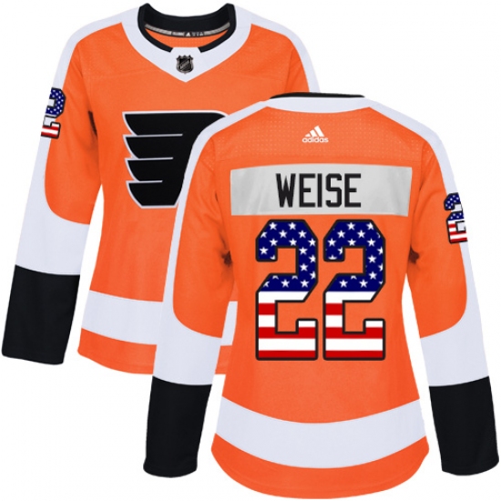 Women's Adidas Philadelphia Flyers #22 Dale Weise Authentic Orange USA Flag Fashion NHL Jersey - Ujersey