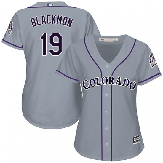 Women's Majestic Colorado Rockies #19 Charlie Blackmon Replica Grey Road Cool Base MLB Jersey - Ujersey