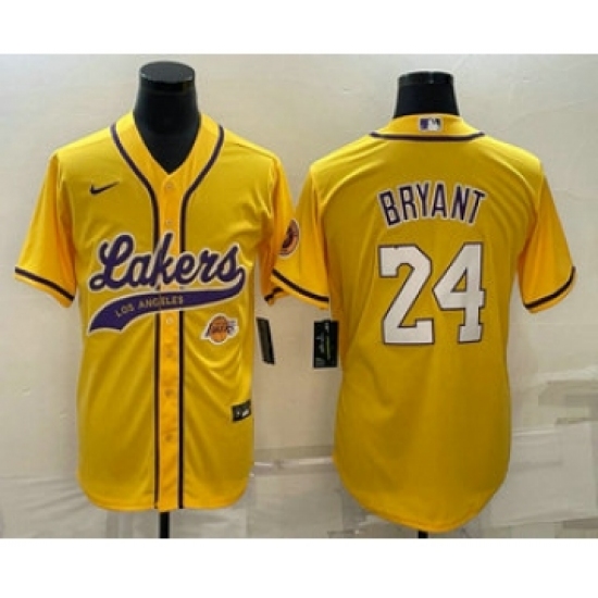 Men's Los Angeles Lakers #24 Kobe Bryant Yellow With Cool Base Stitched Baseball Jerseys - Ujersey