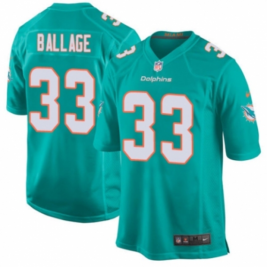 Men's Nike Miami Dolphins #33 Kalen Ballage Game Aqua Green Team Color NFL Jersey - Ujersey