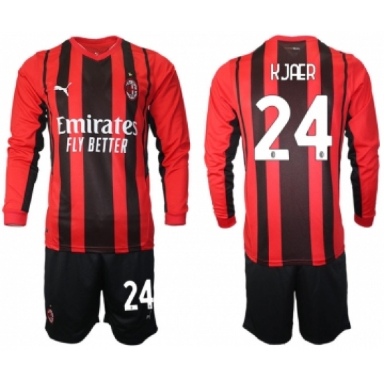 Men 2021-2022 Club Ac Milan home red Long Sleeve 24 Soccer Jersey