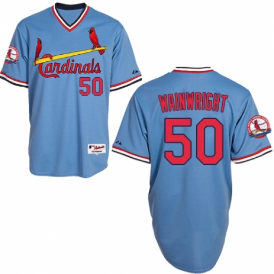 Men's Majestic St. Louis Cardinals #50 Adam Wainwright Authentic Blue 1982 Turn Back The Clock MLB Jersey - Ujersey