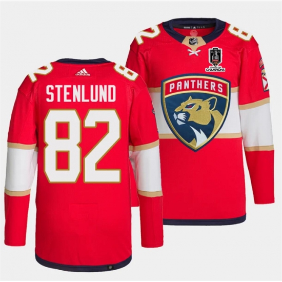 Men's Florida Panthers #82 Kevin Stenlund Red Home 2024 Stanley Cup Champions Stitched Jersey - Ujersey