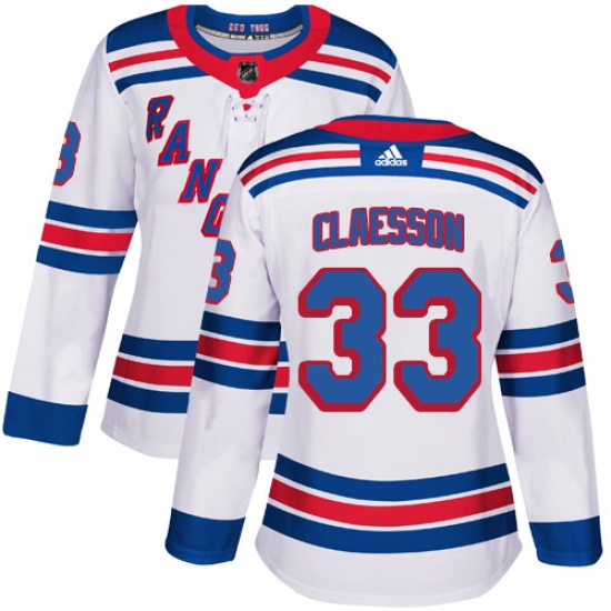 Women's Adidas New York Rangers #33 Fredrik Claesson Authentic White Away NHL Jersey - Ujersey