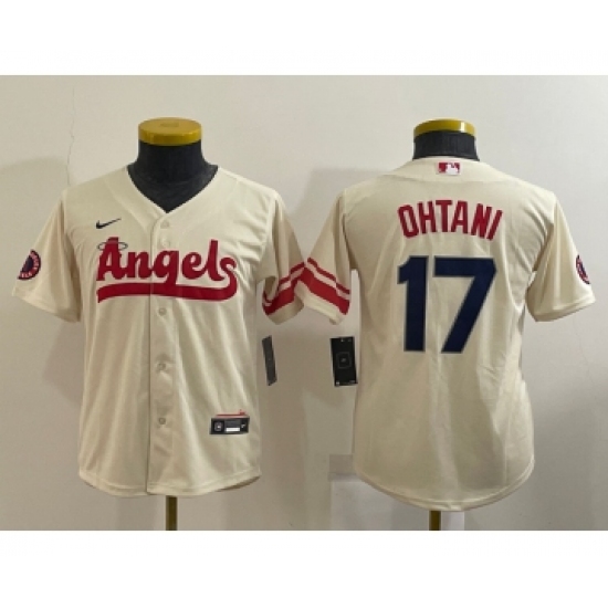 Youth Los Angeles Angels #17 Shohei Ohtani Cream 2022 City Connect Cool Base Stitched Jersey - Ujersey