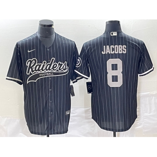 Men's Nike Las Vegas Raiders #8 Josh Jacobs Black Stripe Cool Base Stitched Baseball Jersey - Ujersey