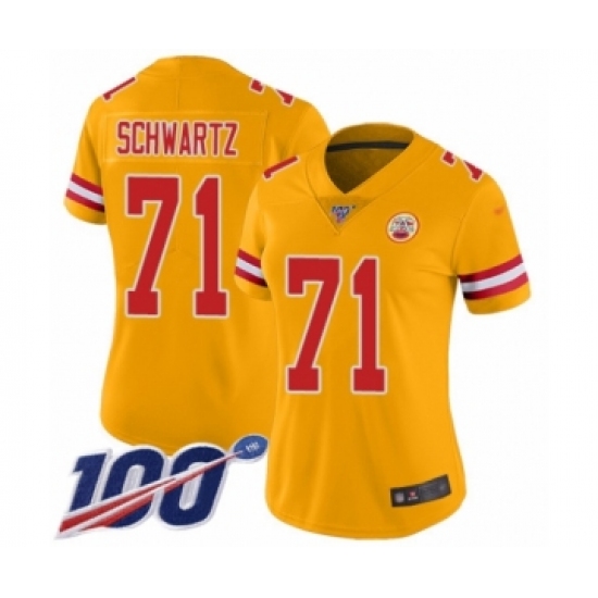 Women's Kansas City Chiefs #71 Mitchell Schwartz Limited Gold Inverted Legend 100th Season Football Jersey - Ujersey