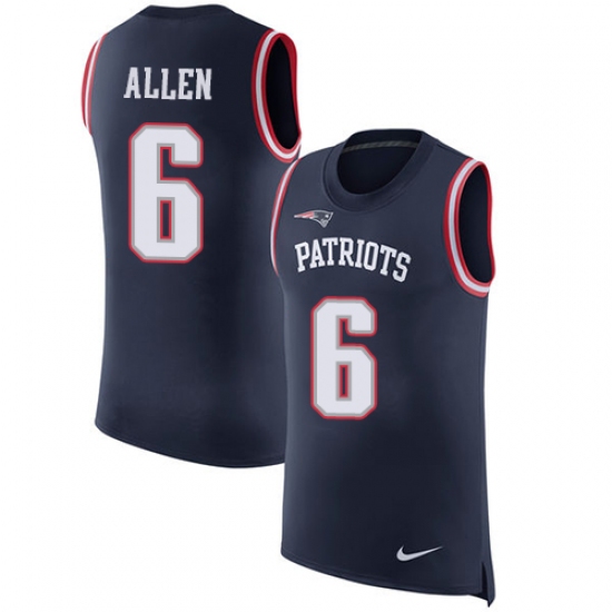 Men's Nike New England Patriots #6 Ryan Allen Limited Navy Blue Rush Player Name & Number Tank Top NFL Jersey - Ujersey