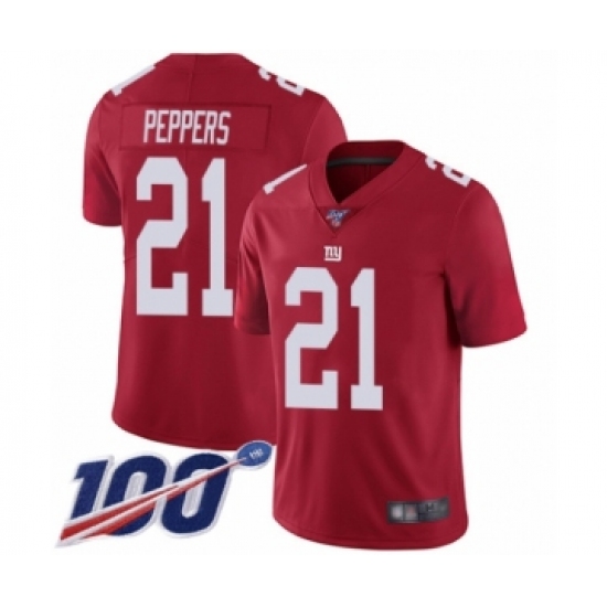 Men's New York Giants #21 Jabrill Peppers Red Limited Red Inverted Legend 100th Season Football Jersey - Ujersey