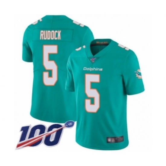Men's Miami Dolphins #5 Jake Rudock Aqua Green Team Color Vapor Untouchable Limited Player 100th Season Football Jersey - Ujersey