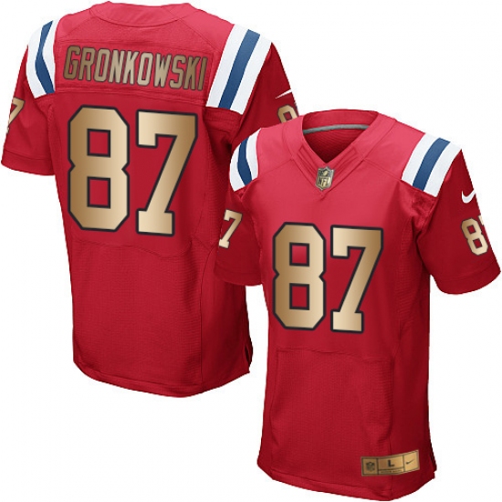 Men's Nike New England Patriots #87 Rob Gronkowski Elite Red/Gold Alternate NFL Jersey - Ujersey