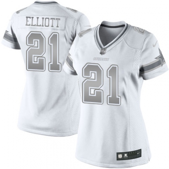 Women's Nike Dallas Cowboys #21 Ezekiel Elliott Limited White Platinum NFL Jersey - Ujersey