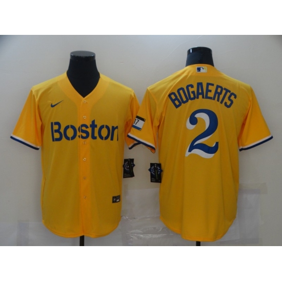 Men's Boston Red Sox #2 Xander Bogaerts Nike Gold-Light Blue 2021 Jersey - Ujersey