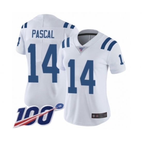 Women's Indianapolis Colts #14 Zach Pascal White Vapor Untouchable Limited Player 100th Season Football Jersey - Ujersey