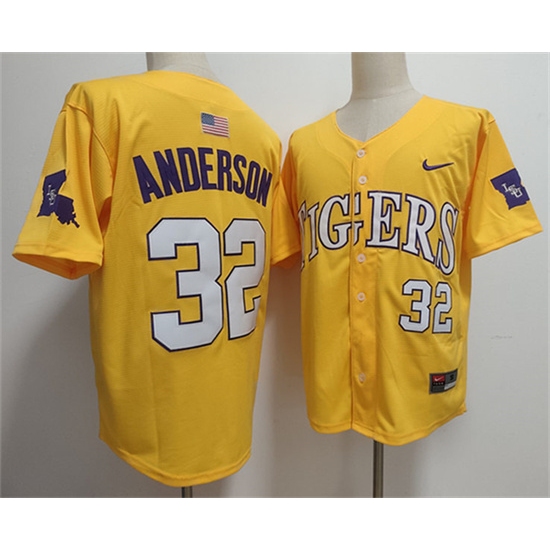 Men's LSU Tigers #32 Kade Anderson Gold 2025 Stitched Baseball Jersey - Ujersey