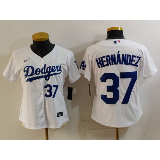 Women's Los Angeles Dodgers #37 Teoscar Hernandez Number White Cool Base Stitched Jerseys - Ujersey