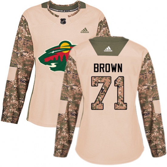 Women's Adidas Minnesota Wild #71 J T  Brown Authentic Camo Veterans Day Practice NHL Jersey - Ujersey