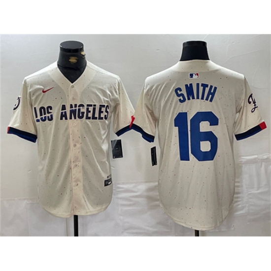 Men's Los Angeles Dodgers #16 Will Smith Cream Stitched Baseball Jersey - Ujersey