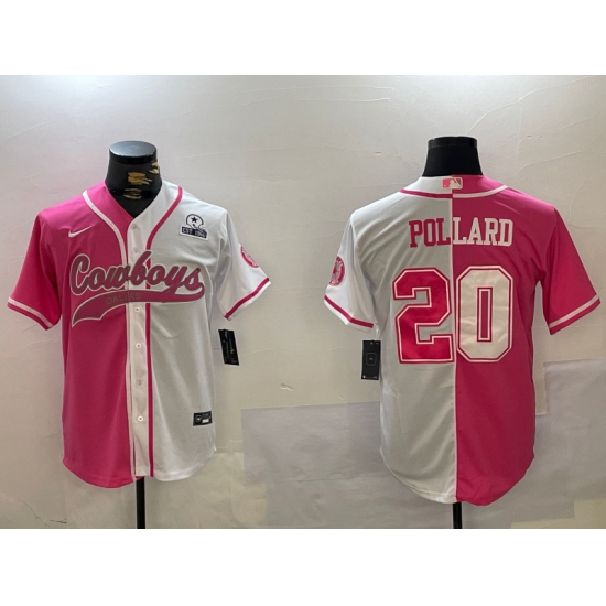 Men's Dallas Cowboys #20 Tony Pollard Red White With Cool Base Stitched Baseball Jersey - Ujersey