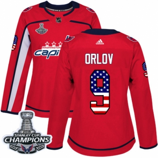 Women's Adidas Washington Capitals #9 Dmitry Orlov Authentic Red USA Flag Fashion 2018 Stanley Cup Final Champions NHL Jersey - Ujersey