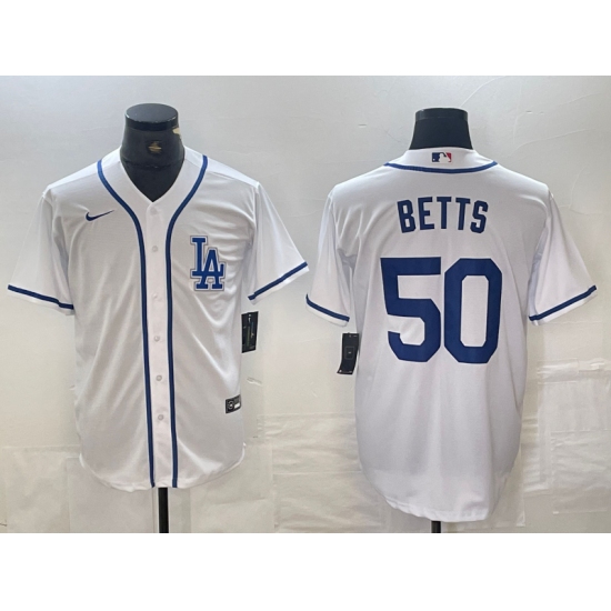 Men's Los Angeles Dodgers #50 Mookie Betts White Cool Base Stitched Baseball Jersey - Ujersey